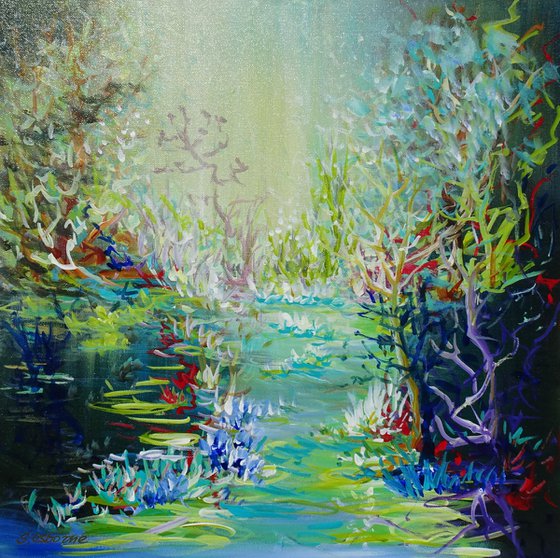 WATER LILY POND. Modern Impressionism inspired by Claude Monet Water-lilies