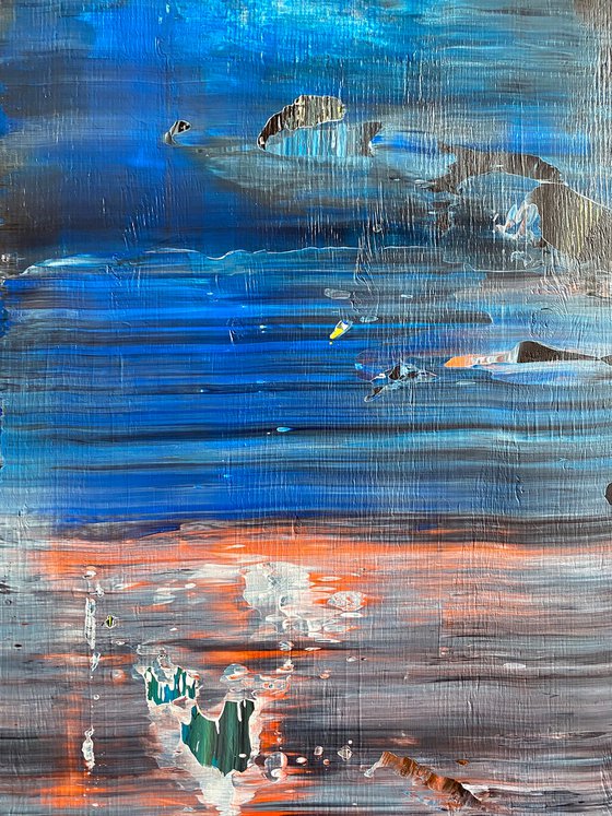 "Tower Of Ghosts" - FREE USA SHIPPING - Original PMS Abstract Acrylic Painting On Reclaimed, Upcycled Wood - 20" x 48"