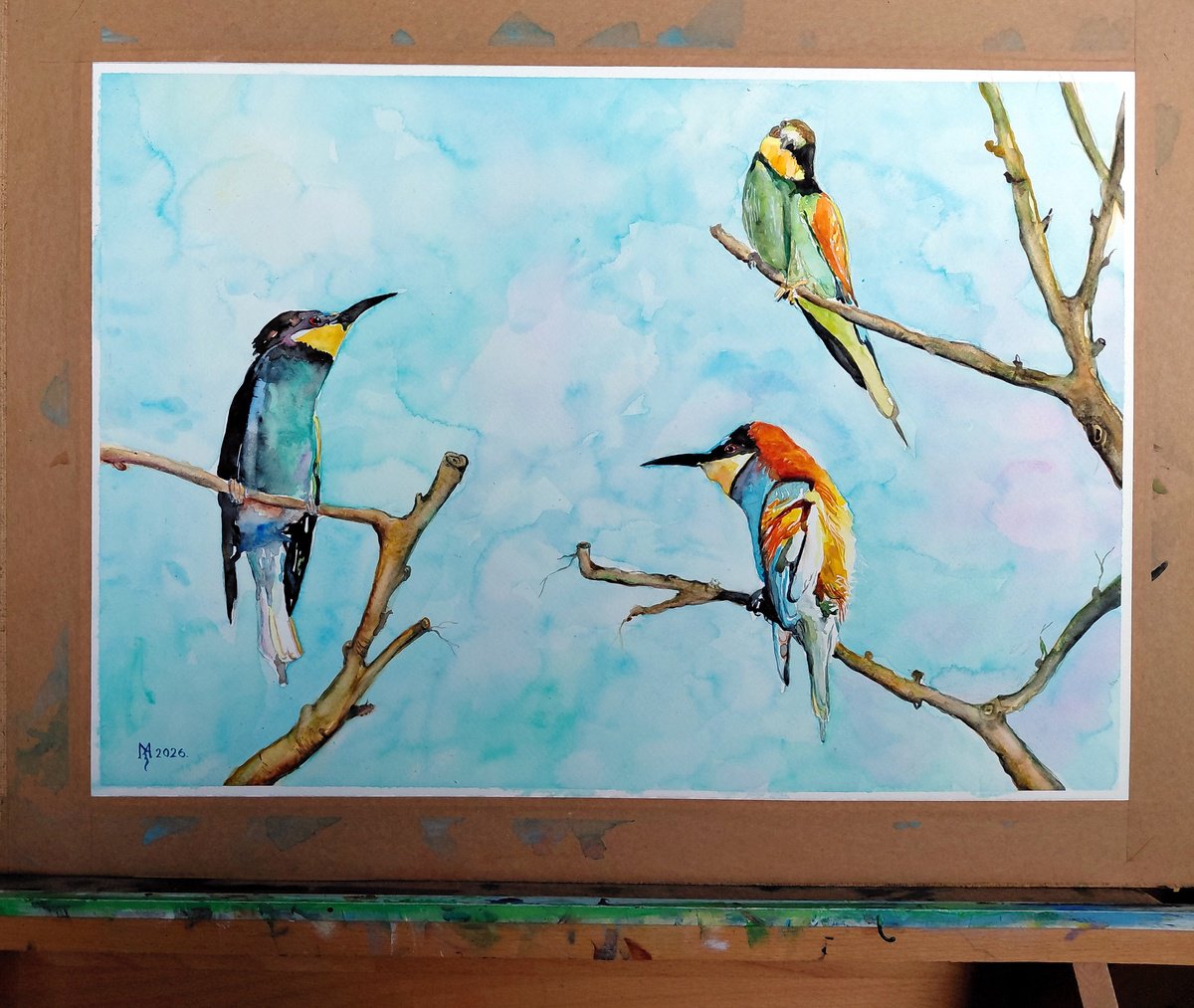 Impressionistic Watercolour , Conversation On The Branch By Zoran Mihajlovic Muza, 19 X 13, Artwork For Sale On Artfinder