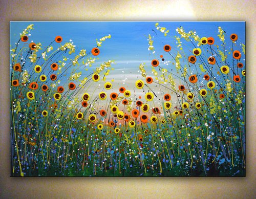 Sunflowers Field - Ready to Hang Painting 36" x 24" ( 92 x 61cm) by Nataliya Stupak