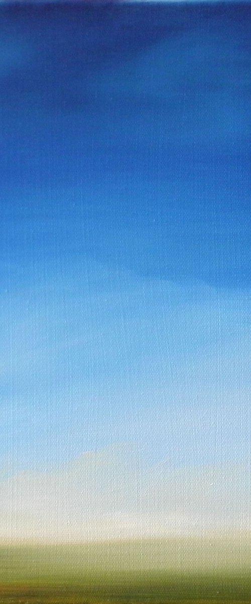 "Sky" - oil landscape minimalistic blue and green Horizon modern countryside countryscape distance emotion serenity calm quiet zen meditative abstracte by Fabienne Monestier