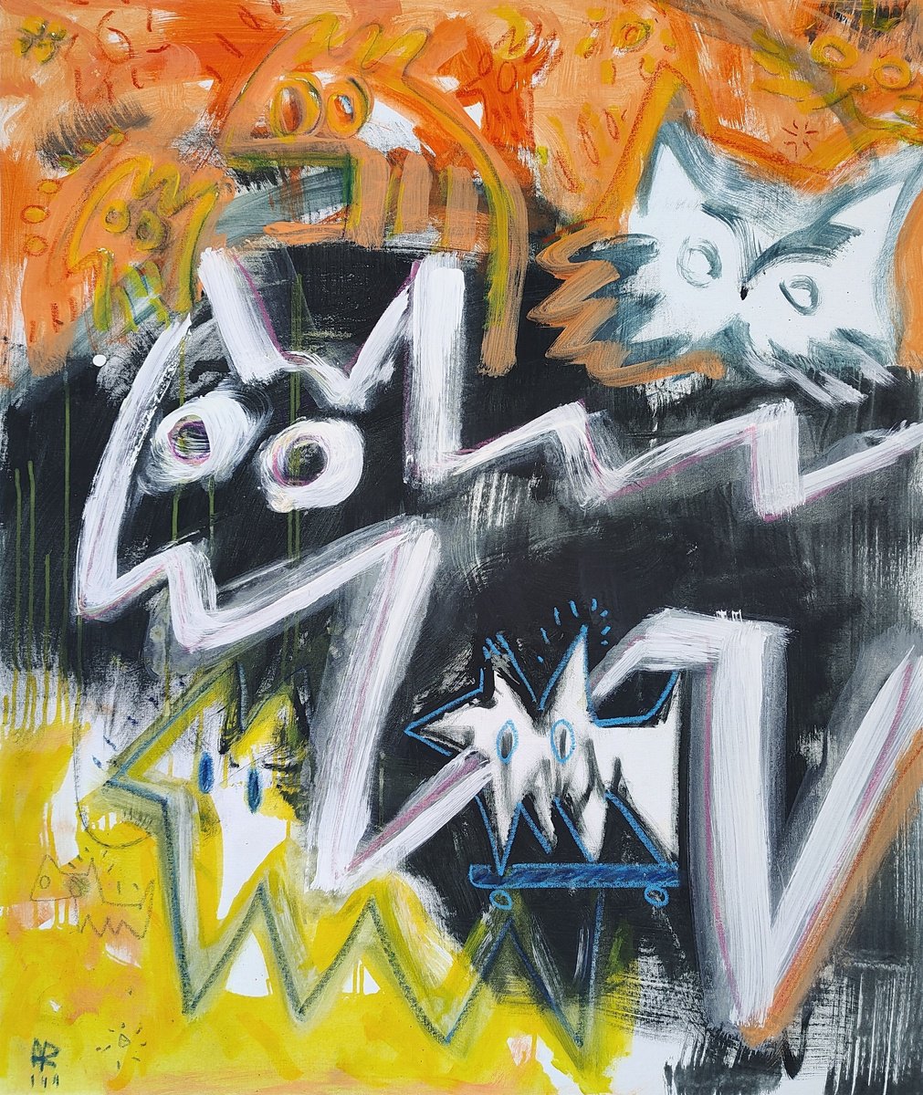 Expressive Animal Acrylic Painting By Angel Rivas, 36 X 43, Wild Life, Original Artwork