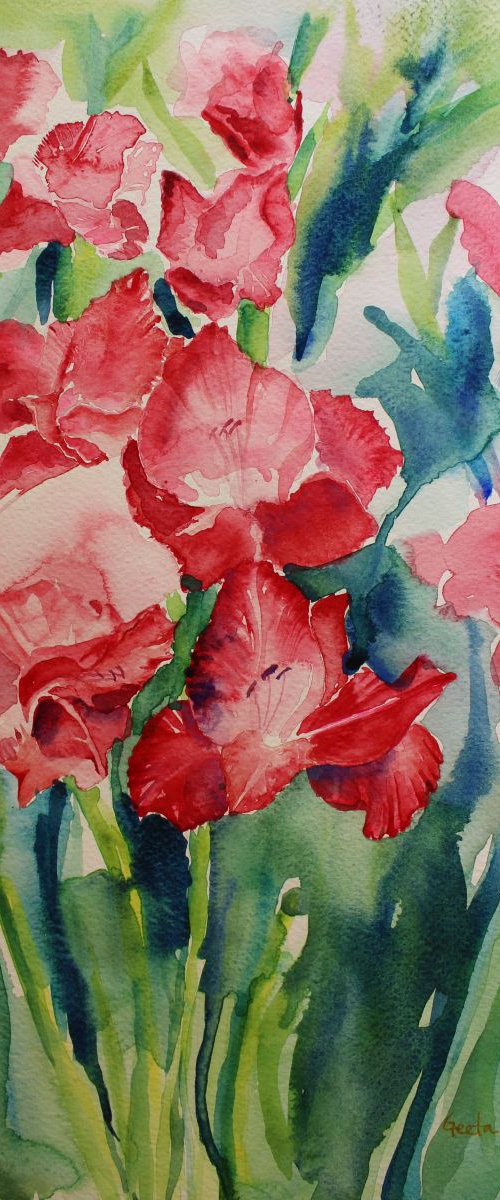 Gladioli Still Life in watercolor by Geeta Yerra