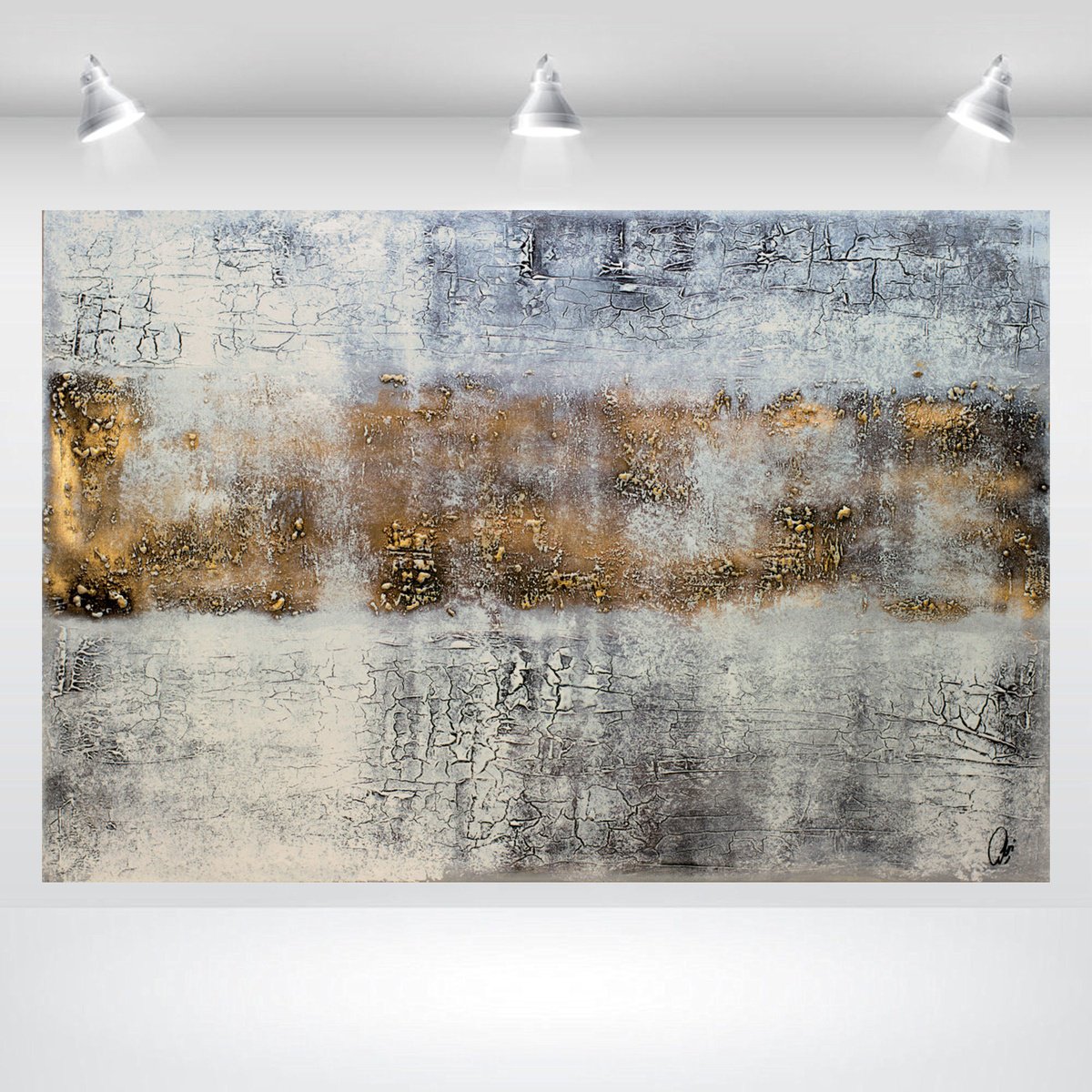Abstract Acrylic Painting By Edelgard Schroer, 47 X 31, Golden Reflections, Original Artwork