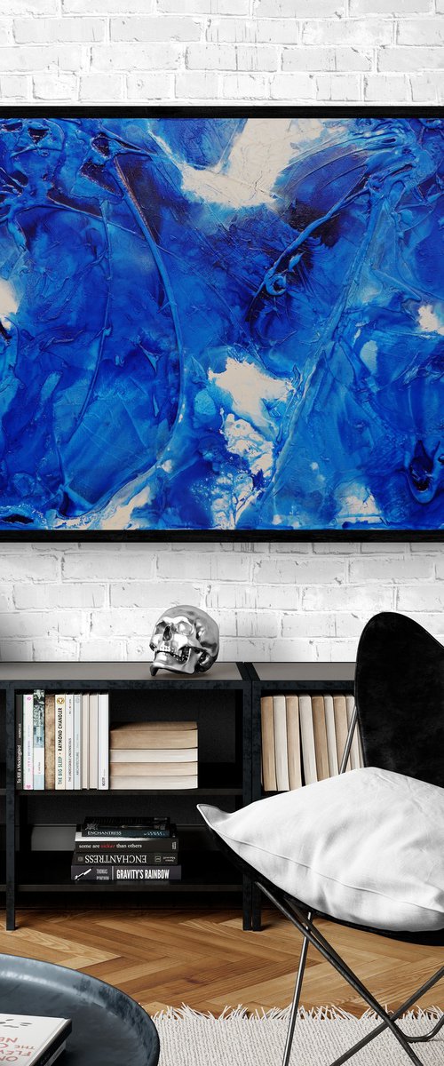 Sapphire Wash 190cm x 100cm Textured Abstract Art by Franko