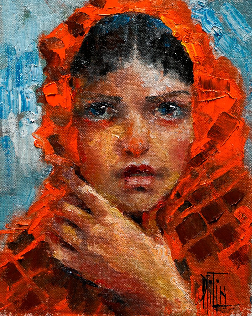 Impressionistic Portrait Oil Painting By Pavel Filin, 7 X 9", Looks At You, Original Artwork