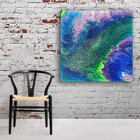 "Good Vibrations" - FREE USA SHIPPING - Original Abstract PMS Fluid Acrylic Painting - 30 x 30 inches