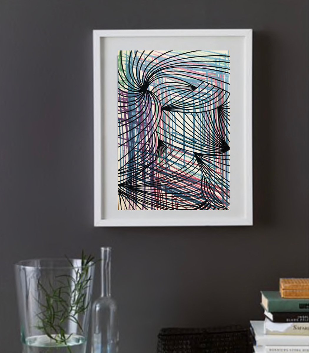 Debut 49 - Abstract Optical Art - Black and Metallic by Elena Renaudiere