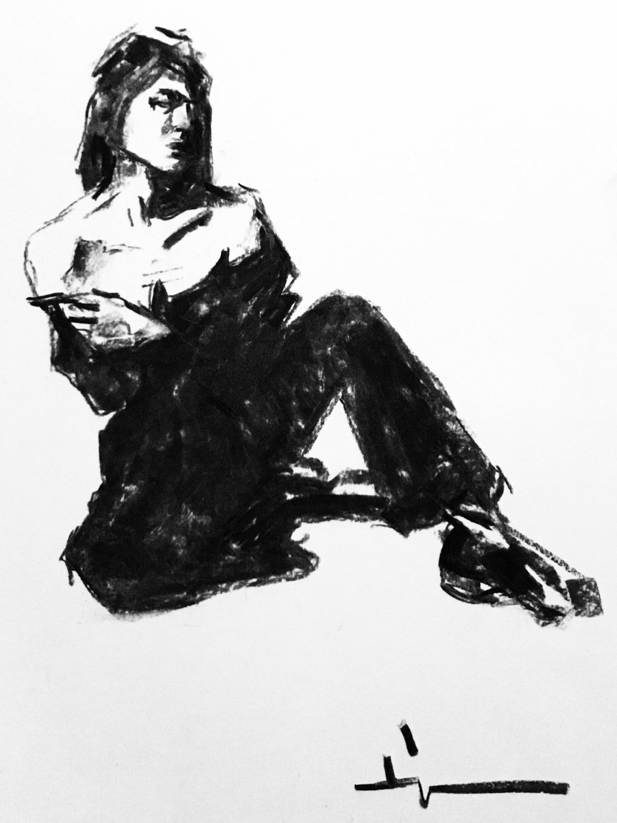 Expressive Charcoal Drawing , Pantalon Noir By Dominique Deve, 12 X 16, Artwork For Sale On Artfinder
