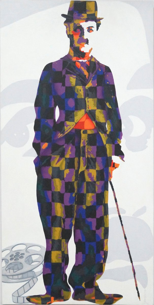 Expressive Portrait Acrylic Painting By Sonaly Gandhi, 30 X 60", Charlie Chaplin, Original Artwork
