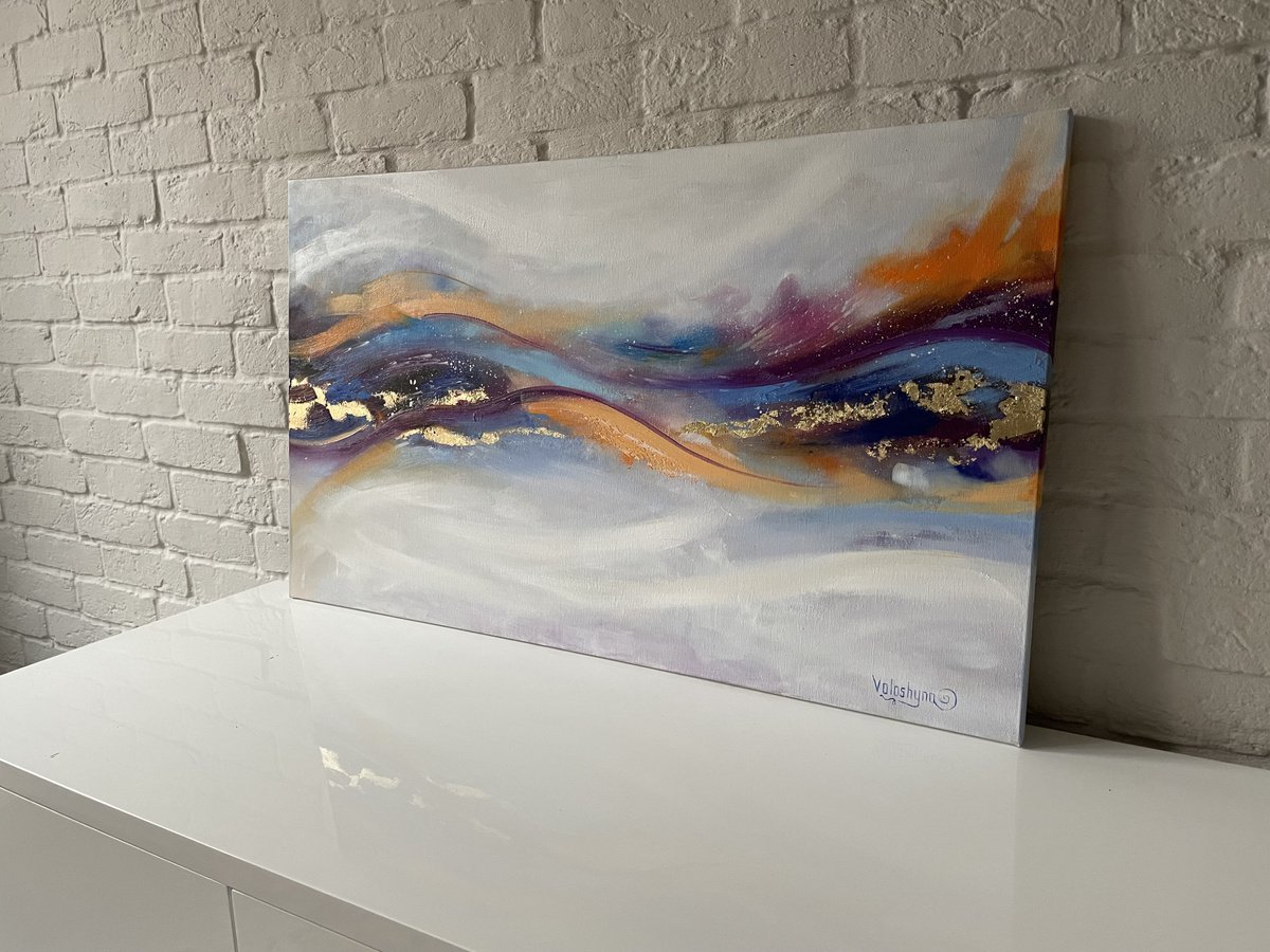 Abstract Painting By Mary Voloshyna, 33 X 20", "Paints And Gold". Original Abstract Painting, Original Artwork