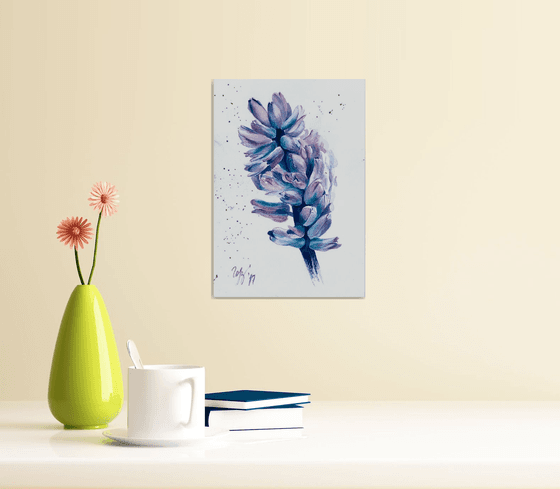 Purple Hyacinth. Original watercolor. Small artwork purple flower botanical realism illustration