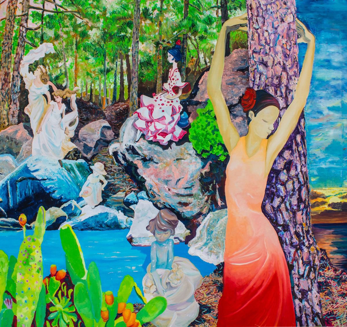 Surrealistic Botanical Oil Painting By Dominic Virtosu, 67 X 63, Porcelaine Tenerife, Original Artwork