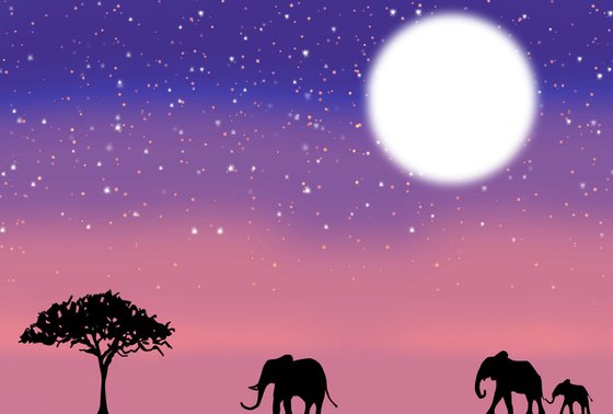 Elephants at Sunset africa animal elephant print