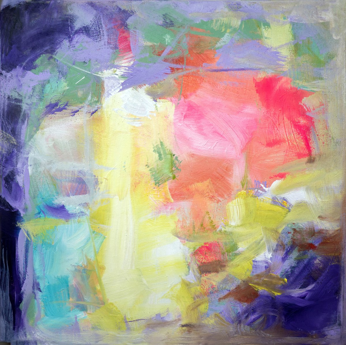 Impressionistic Landscape Acrylic Painting By Davina Nicholas, 24 X 24, Woodland Flowers, Original Artwork