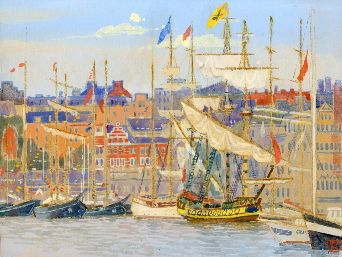 Impressionistic Landscape Painting By Olga Kataeva-Rochford, 16 X 12", In The Stockholm Harbour, Original Artwork