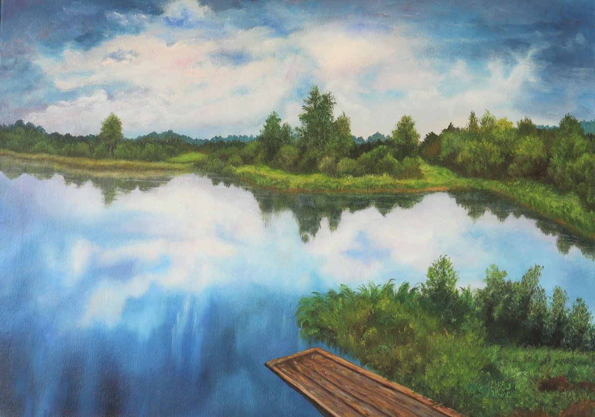 Photorealistic Landscape Oil Painting By Ludmilla Ukrow, 28 X 20", Summer Impressions, Original Artwork