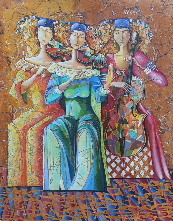 Trio (60x80cm, oil painting, modern art)