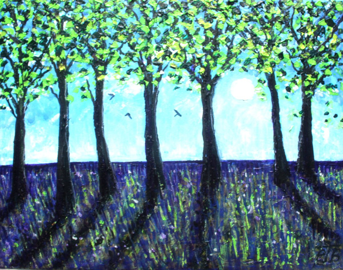 Impressionistic Landscape Acrylic Painting By Paul J Best, 18 X 14", Micheldever Morning Vi, Original Artwork