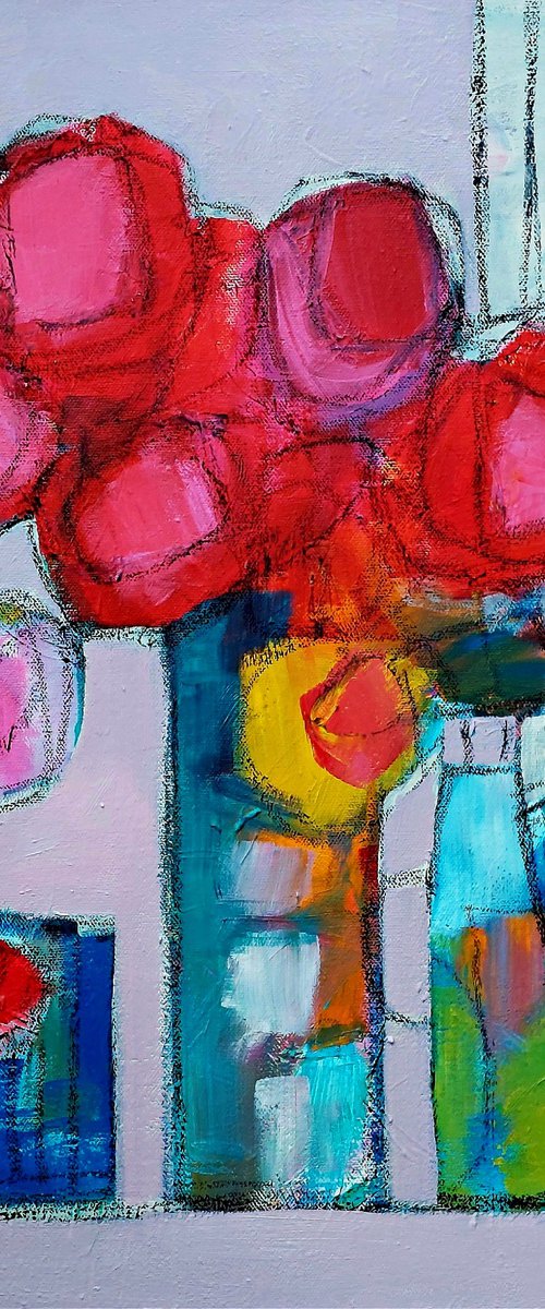 Red Flowers on Pink by Jan Rippingham