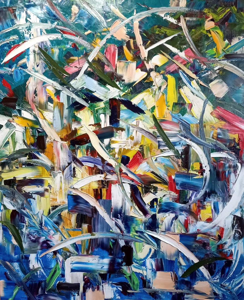 Abstract Oil Painting By Antonino Puliafico, 53 X 61, Comete, Original Artwork