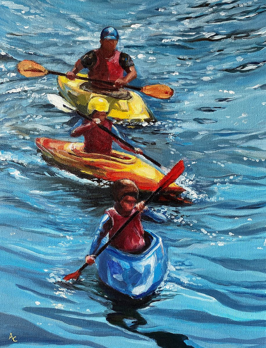 Impressionistic Portrait Acrylic Painting By Arti Chauhan, 13 X 17, River Runners, Original Artwork