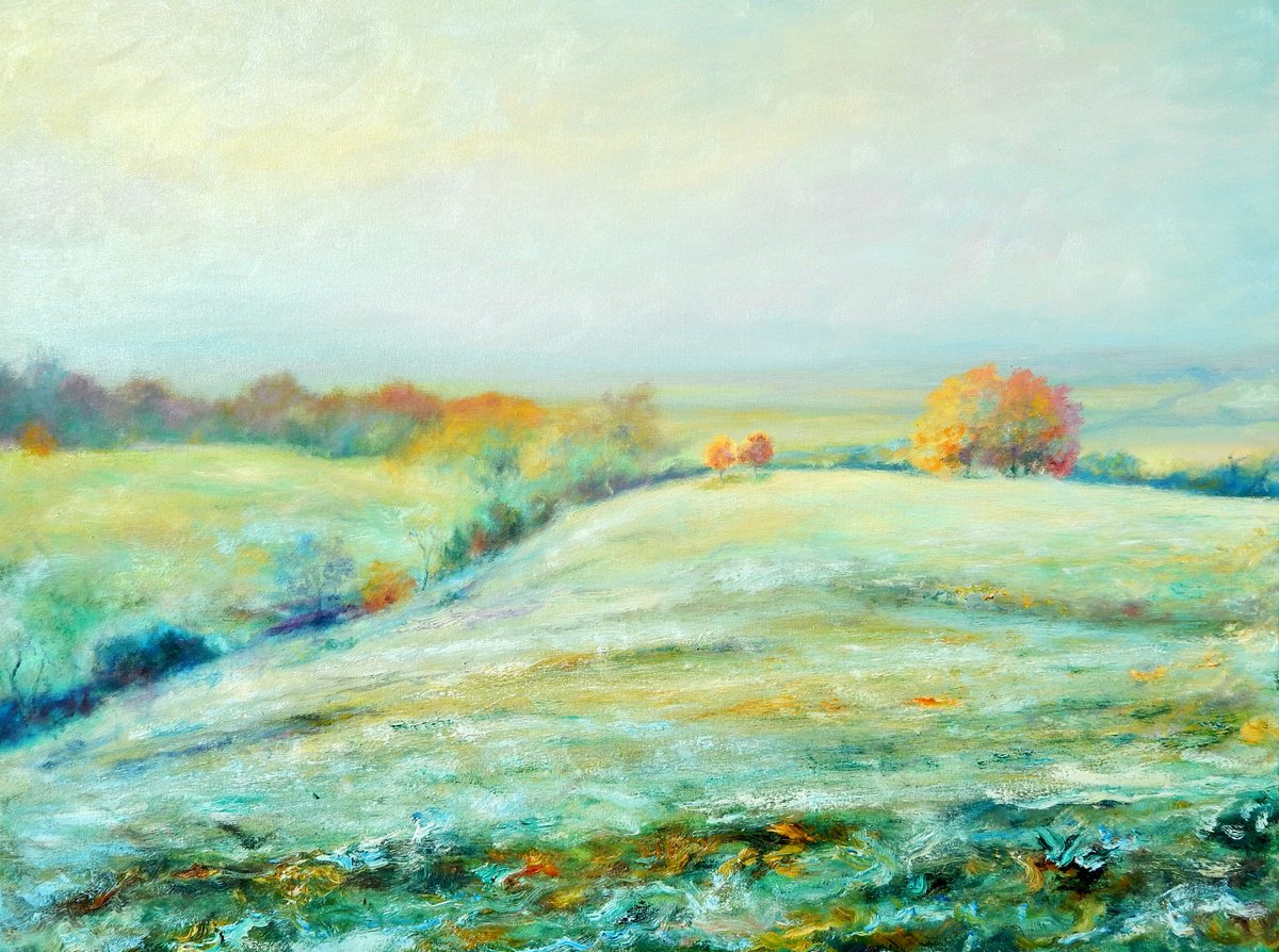 Expressive Landscape Oil Painting By Richard Freer, 31 X 24", Rockingham Castle Winter Scene, Original Artwork