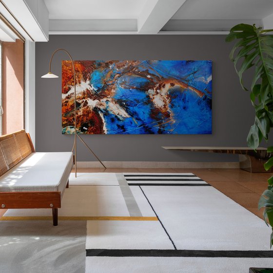 Rusted Blue Sugar 240cm x 120cm Blue Brown Textured Abstract Art