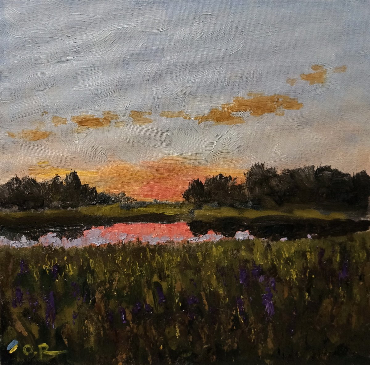 Impressionistic Landscape Oil Painting By Oleh Rak, 12 X 12", Impression. A Quiet Evening., Original Artwork