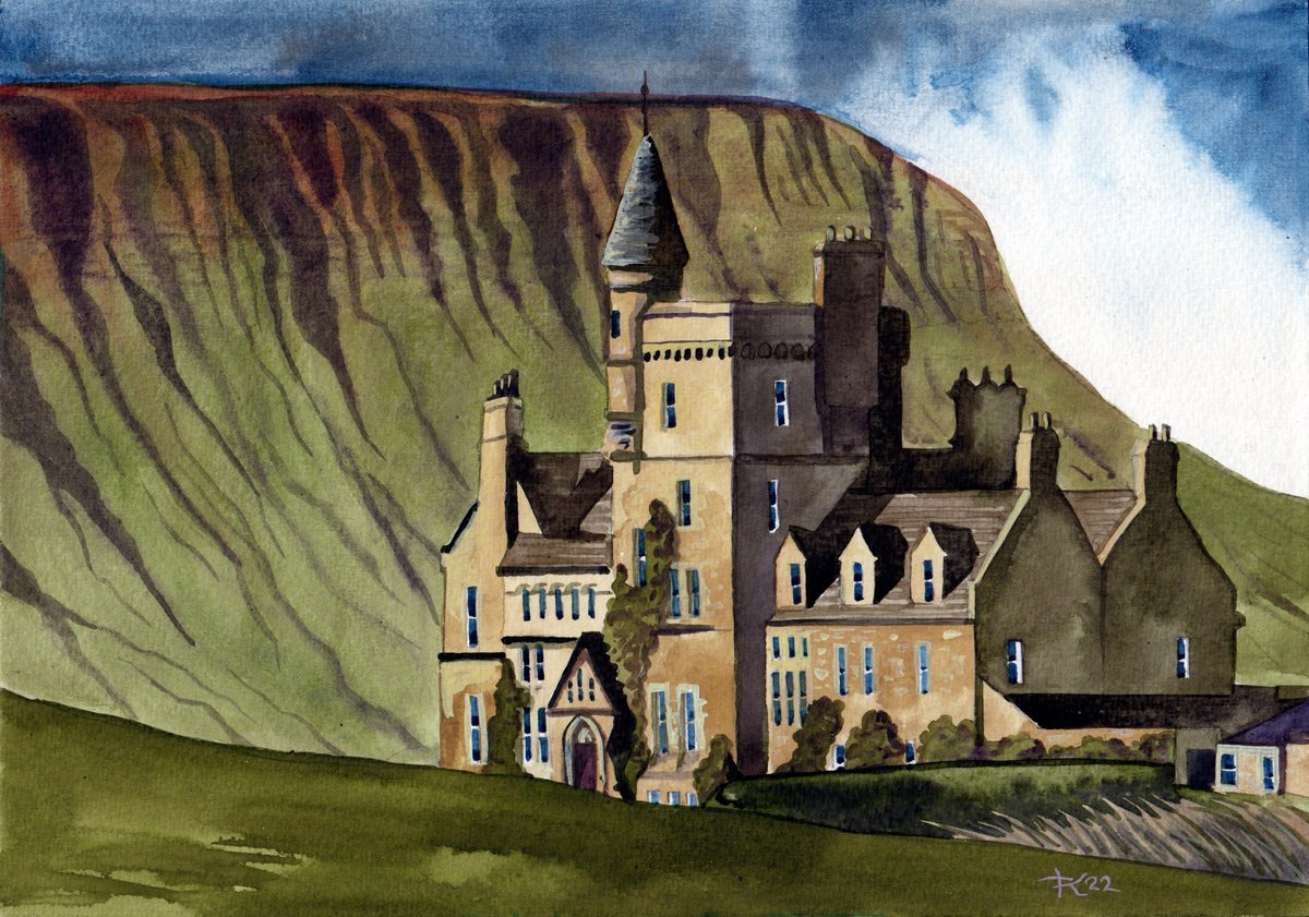 Illustrative Cityscapes Painting By Terri Smith, 14 X 11", Cassiebawn Under Ben Bulben, Original Artwork