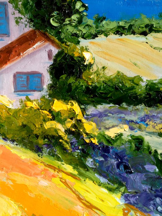 Italy Painting Landscape Original Art Tuscany Oil Impasto Palette Knife Artwork Farm House Home Wall Art 19 by 25" by Halyna Kirichenko