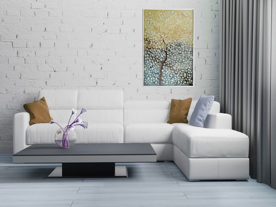 Ewiger Sommer  acrylic abstract painting cherry blossoms nature painting framed canvas wall art