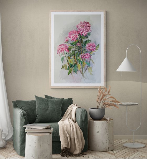 Pink Chrysanthemums Elegance