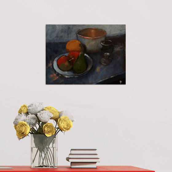 Still life with the old copper bowl