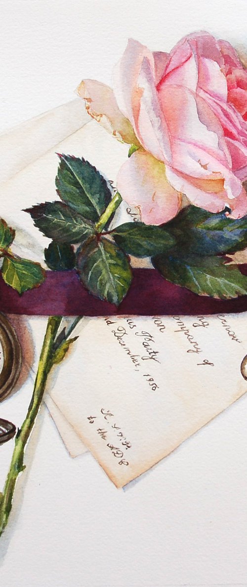 Trompe-l'Oeil Still Life with rose by Yulia Krasnov