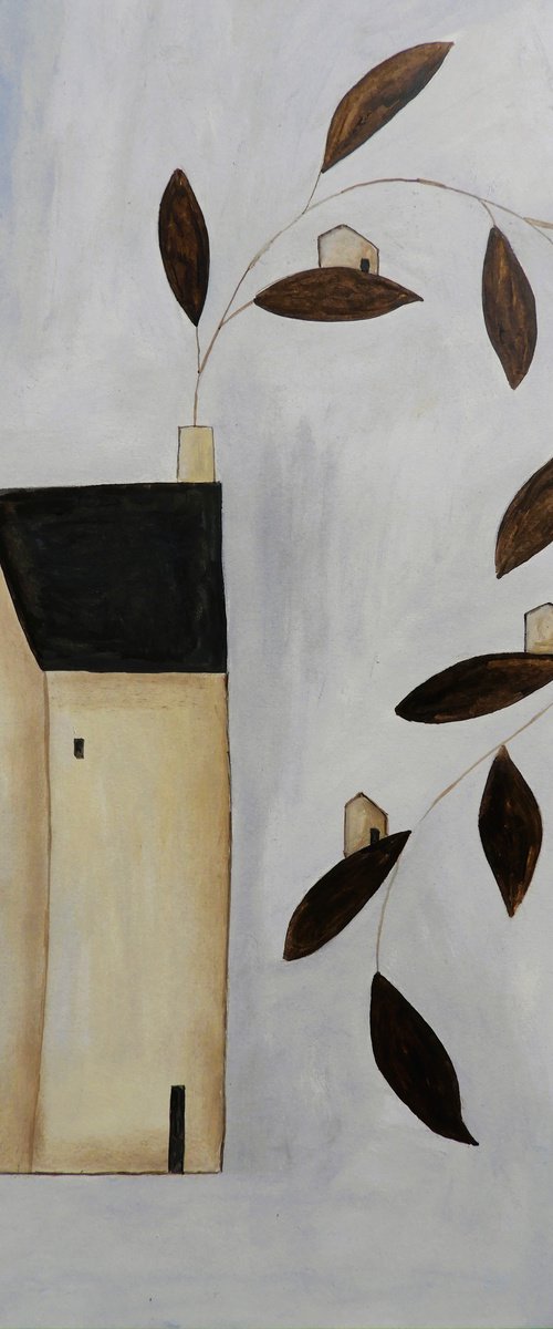 Plant growing through the roof of the house by Silvia Beneforti