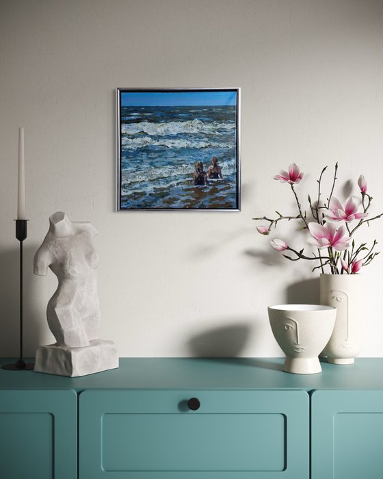 Triptych " Blåvand" Girls and sea .