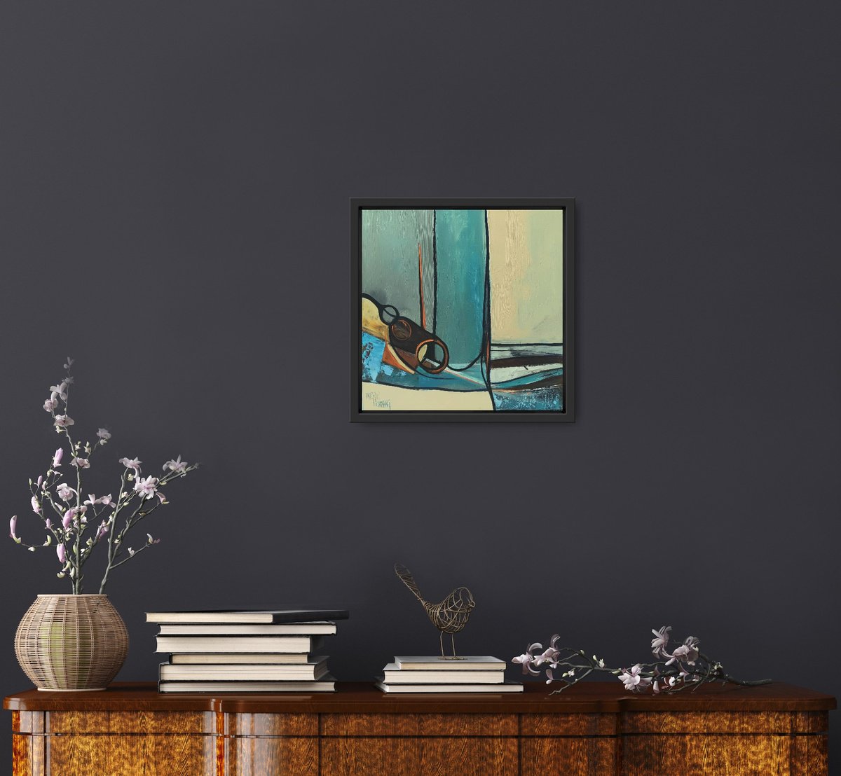 Abstract Oil Painting By Michael Hemming, 17 X 17", The Boatyard, Original Artwork