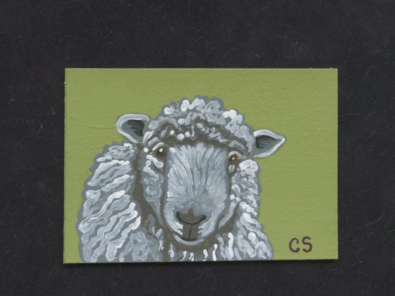 ACEO ATC Original Miniature Painting Sheep Farmyard Art-Carla Smale