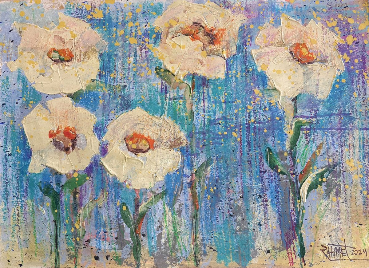 Impressionistic Botanical Acrylic Painting By Rakhmet Redzhepov, 23 X 17", Fantasy With Flowers 221, Original Artwork