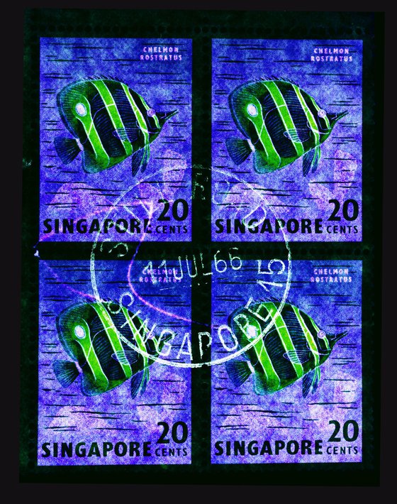 Singapore Stamp Collection 20 cents Singapore Butterfly Fish (Blue)