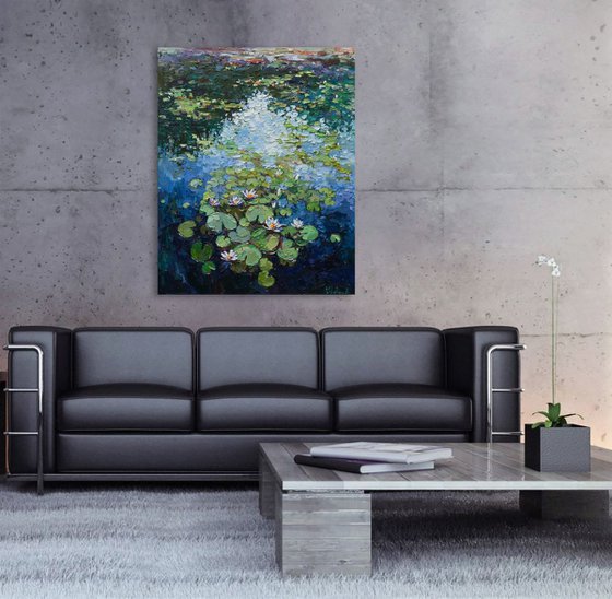 White water lilies Original Oil painting