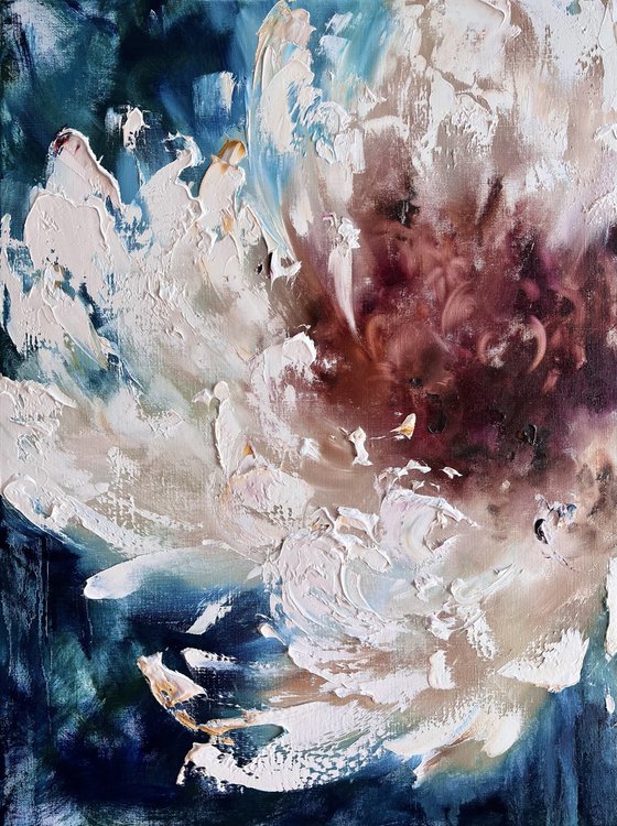 DISSOLVING IN NATURE - Abstract flower. Unusual peony. Malachite shades. Emerald. White petals. Inspiration.