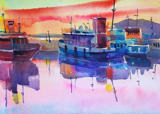 Sunset on the Lake — Watercolor Painting