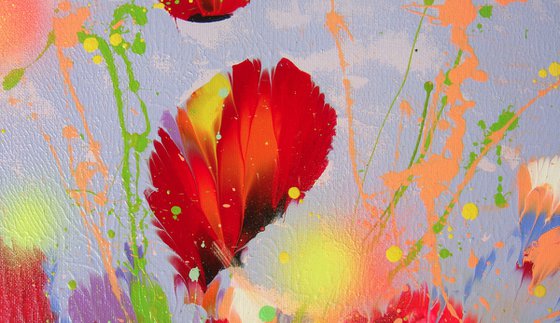 23.6" Poppies at Sunset, Abstract Flowers