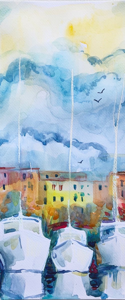 Cityscape with boats by Olga Pascari