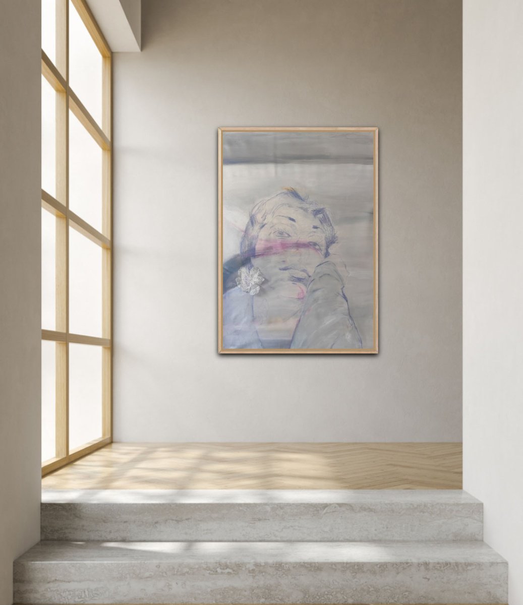 Abstract Portrait Painting By Gugi Goo, 31 X 47, Whispers Into Nowhere- Unbroken Tenderness, Original Artwork