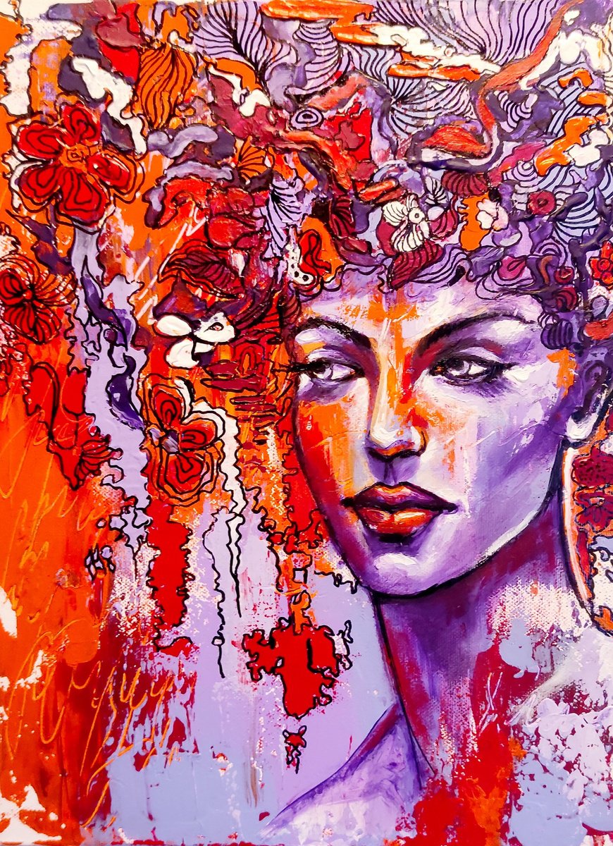 Expressive Portrait Acrylic Painting By Elena Kraft, 12 X 16, Gloria, Original Artwork