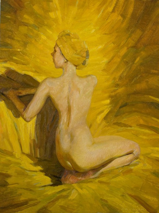 nude woman in yellow