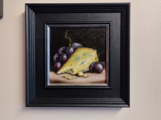 Stilton cheese and grapes still life